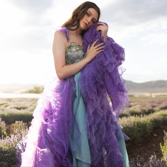 "EVE" Lavender Ruffle Woodland Princess Wedding Ballgown Set - Picture 12 of 13